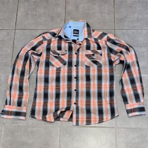 SHOOT Men's Plaid Shirt - Black, Orange, White